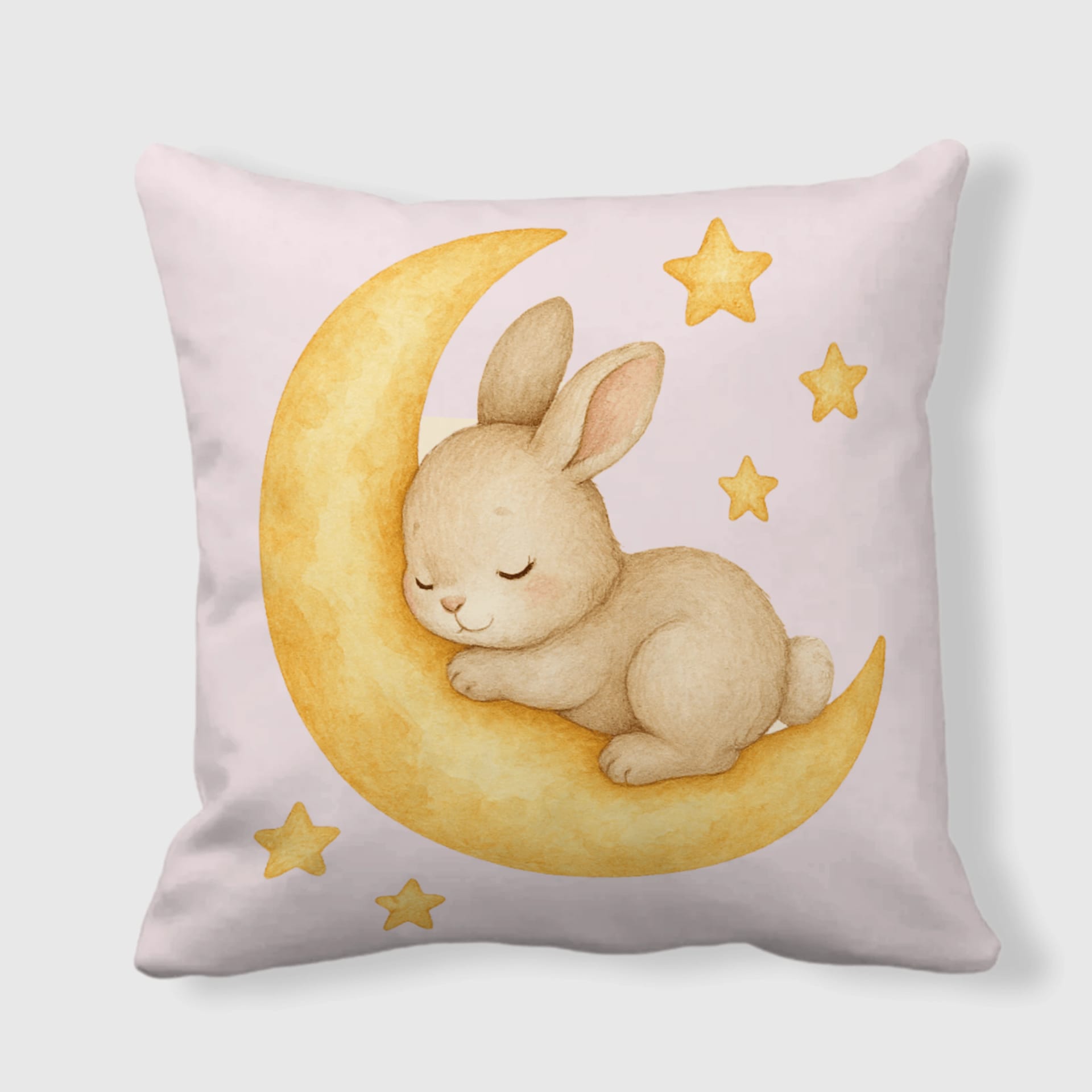 Sleeping Bunny Moon Star Square Throw Pillow for Nursery Gift