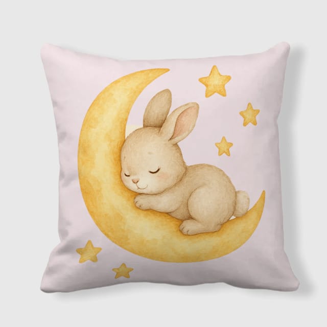 Sleeping Bunny Moon Star Square Throw Pillow for Nursery Gift