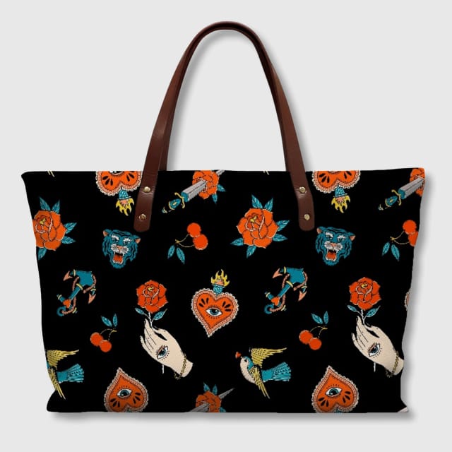 Vintage Tattoo Print Tote Bag for Her Daily Use & Gifting