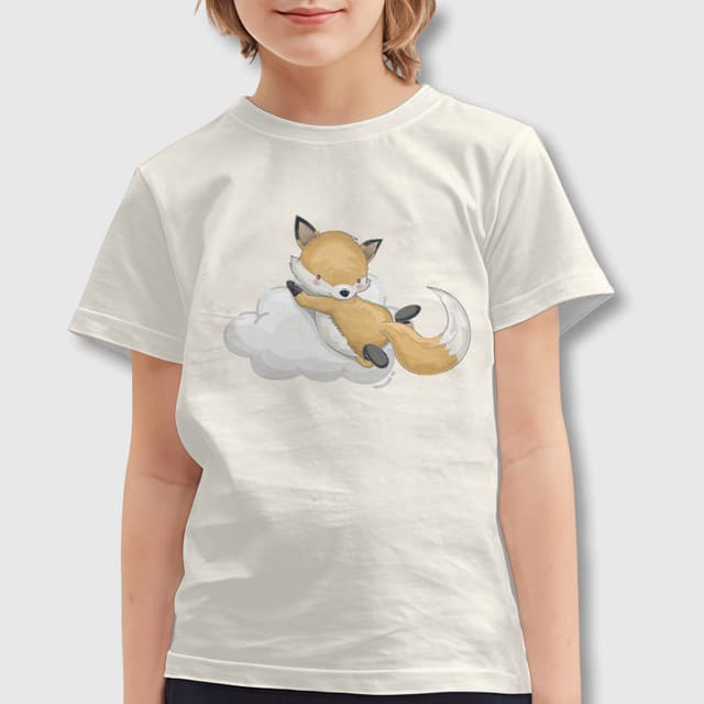 Cute Cloud Fox Kids Short Sleeve Tee for Daily Wear & Gifts