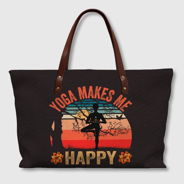 Yoga Makes Me Happy Tote Bag for Yoga Lovers Daily Use