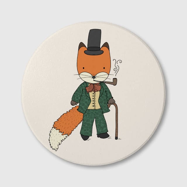 Dapper Gentleman Fox Ceramic Coaster for Pet Lovers Gift
