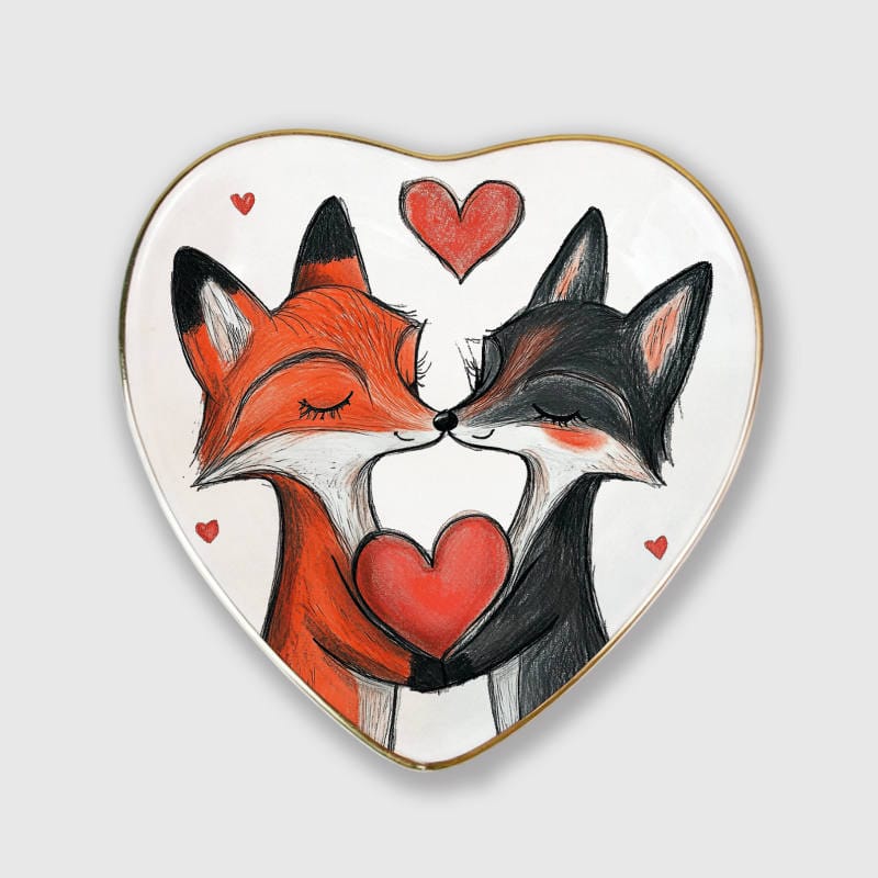 Cute Fox Couple Jewelry Tray for Valentine Couple Gifts