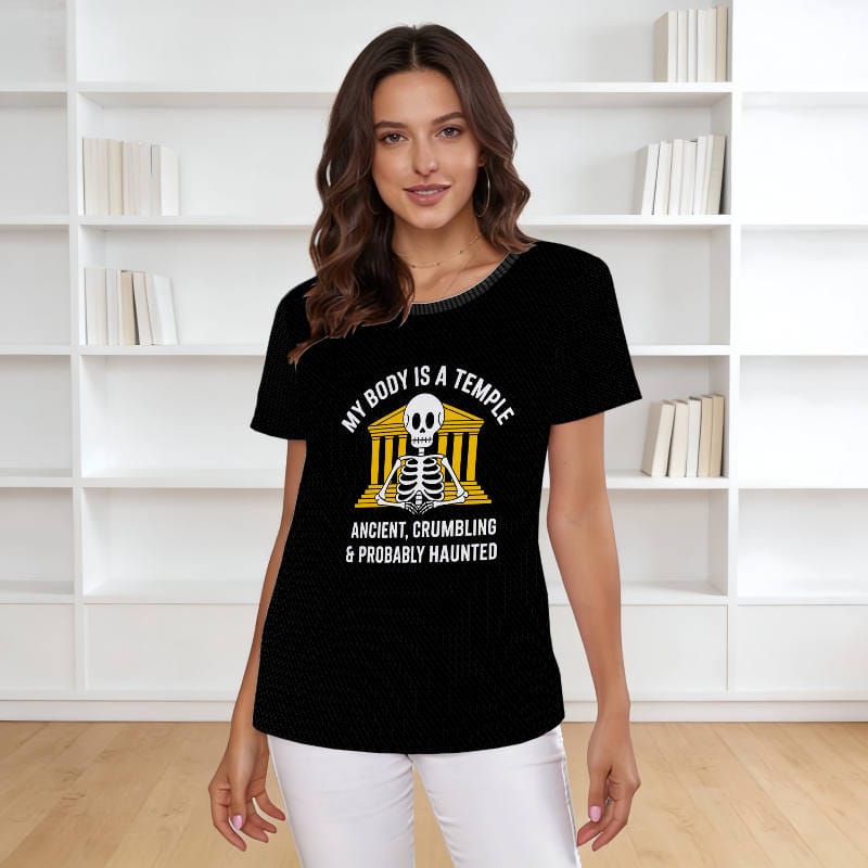 Funny Sarcastic Temple Skeleton Tee for Women Casual Wear