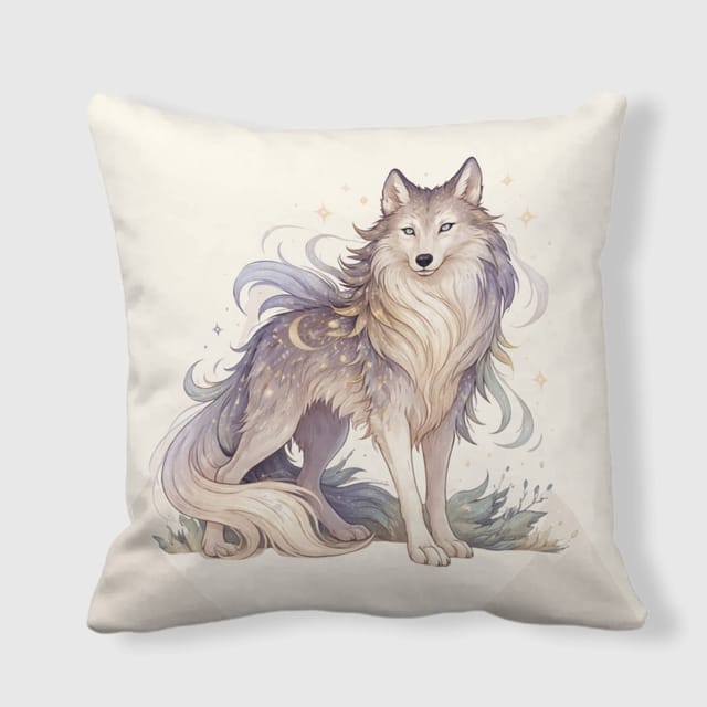 Fantasy Wolf Square Throw Pillow for Wolf Lovers Home Gift