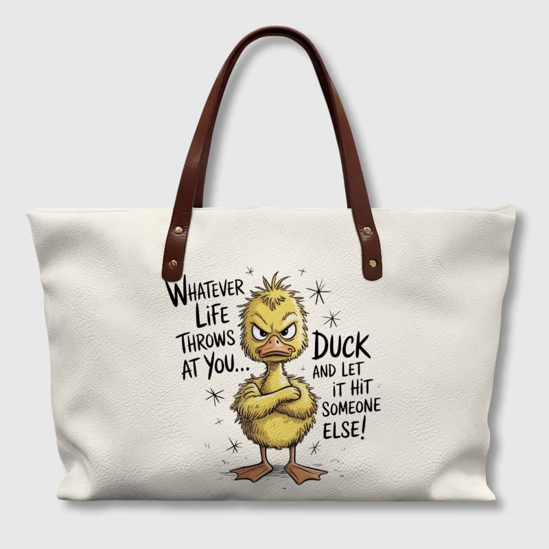 Funny Sarcastic Duck PU Leather Tote Bag for Friend Birthday Gift