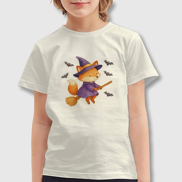 Cute Witch Fox Kids Short Sleeve T-Shirt for Halloween