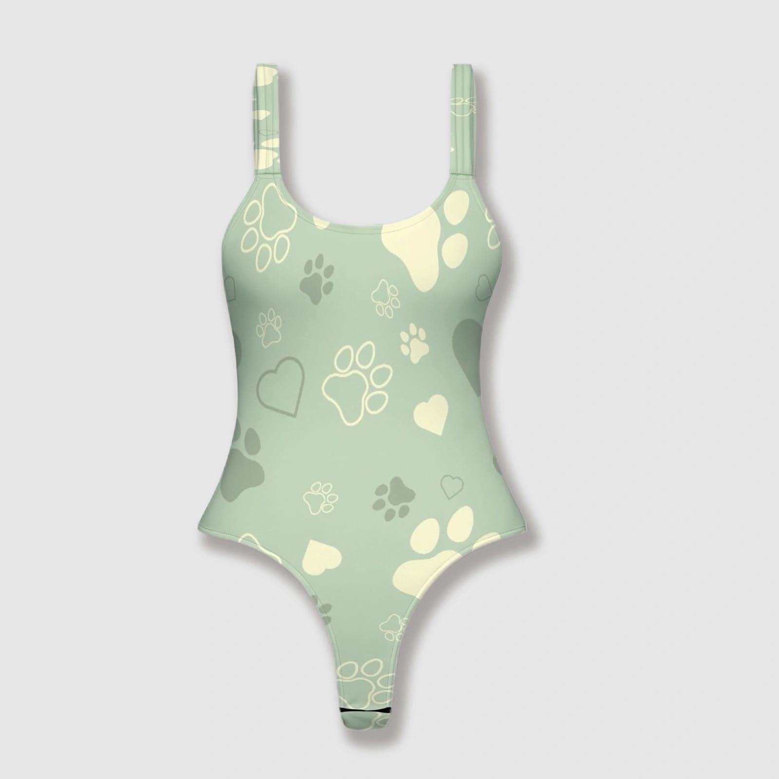 Paw Print Heart Thong Bodysuit for Pet Lovers Beach