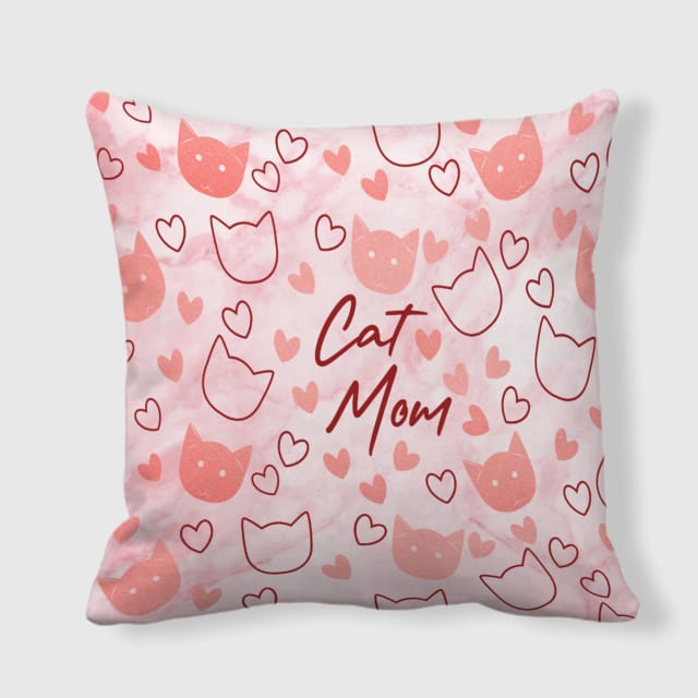 Cat Mom Pink Heart Throw Pillow for Cat Moms Gift