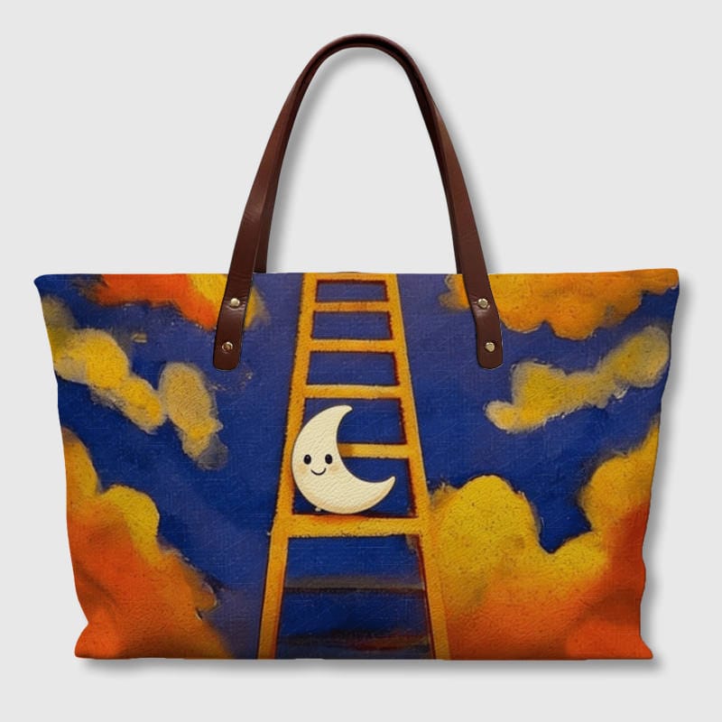 Cute Moon Ladder Print Tote Bag for Art Lovers Daily Use