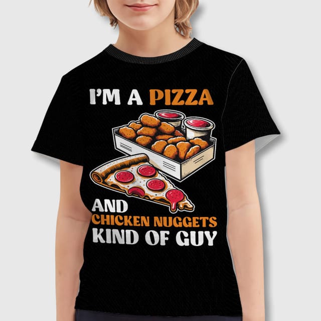 Funny Pizza Chicken Nugget Kids Tee for Boys Girls Birthday Gift