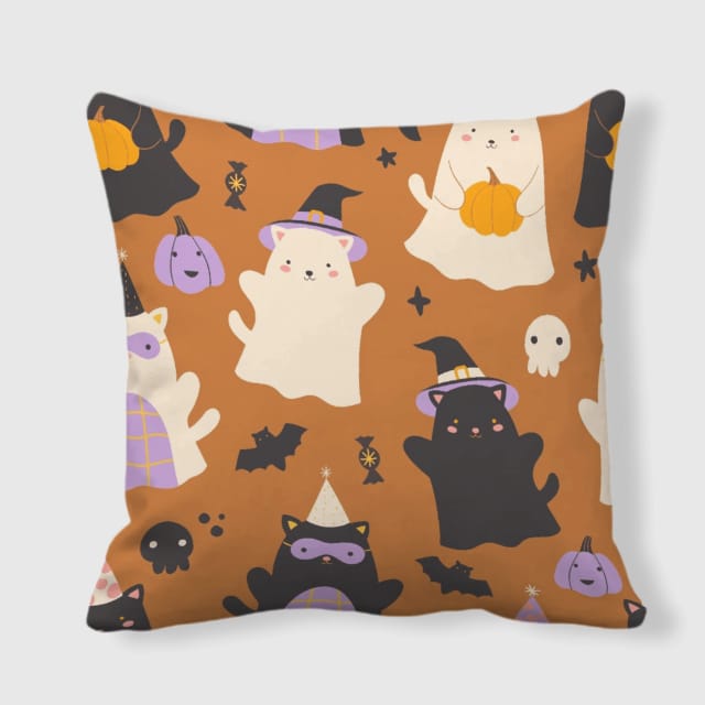 Halloween Ghost Cat Throw Pillow for Pet Lovers