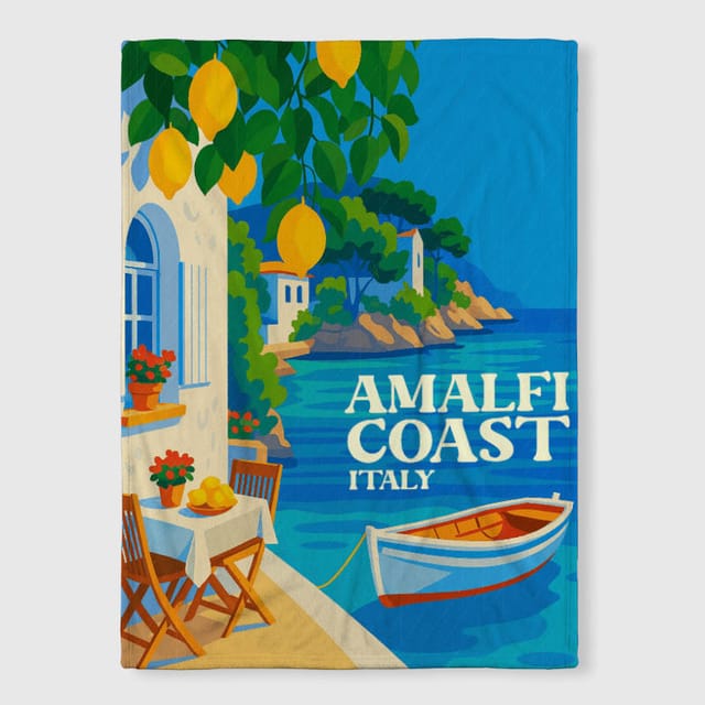Amalfi Coast Fleece Blanket for Travel Lovers Birthday Gift