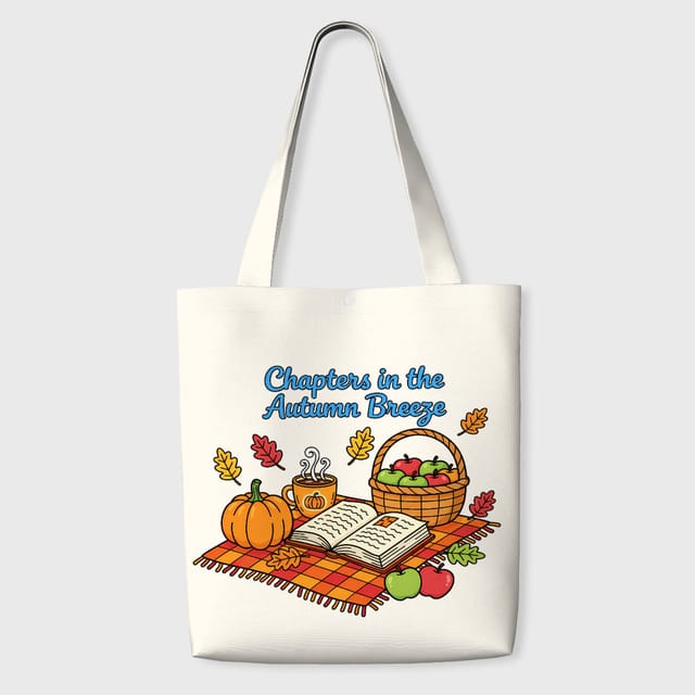 Autumn Reading Print Canvas Tote Bag for Book Lovers Fall Use