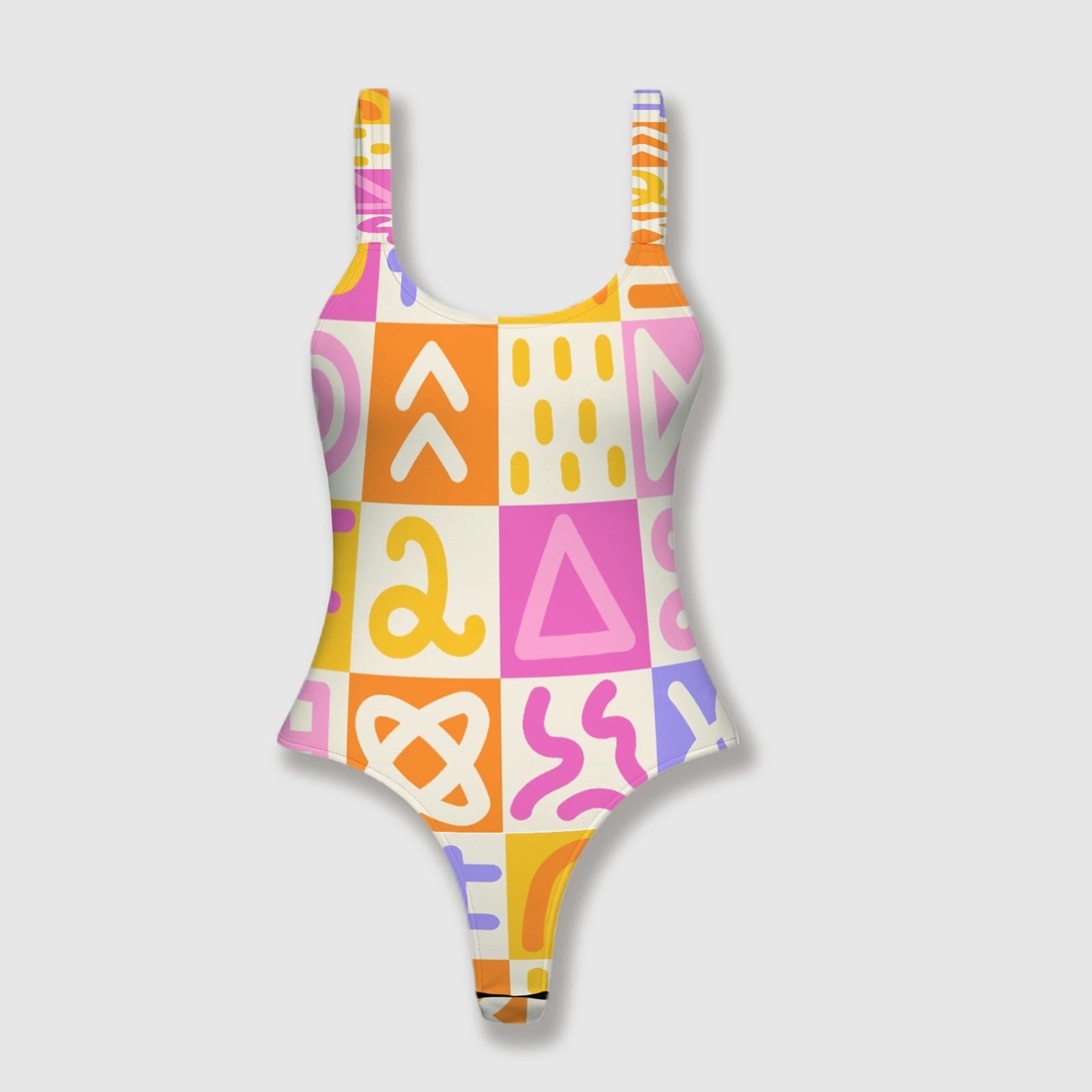 Retro Abstract Print Thong One-Piece Swimsuit for Women Beach