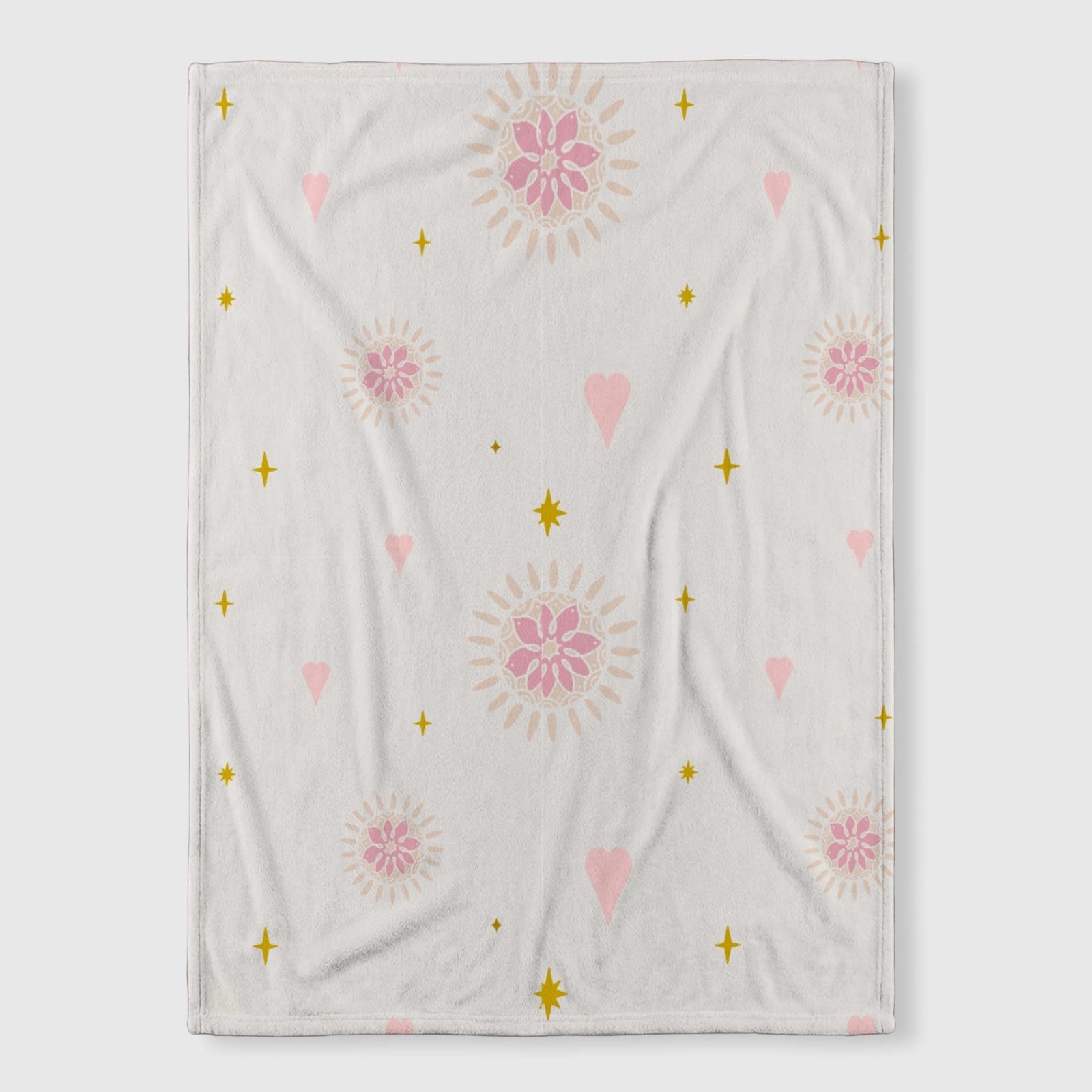 Boho Pink Floral Heart Star Throw Blanket for Valentine's Gift
