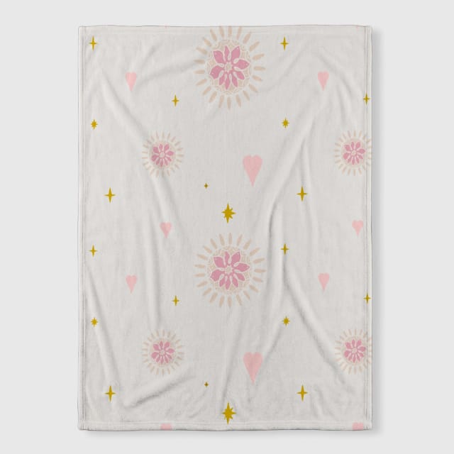Boho Pink Floral Heart Star Throw Blanket for Valentine's Gift