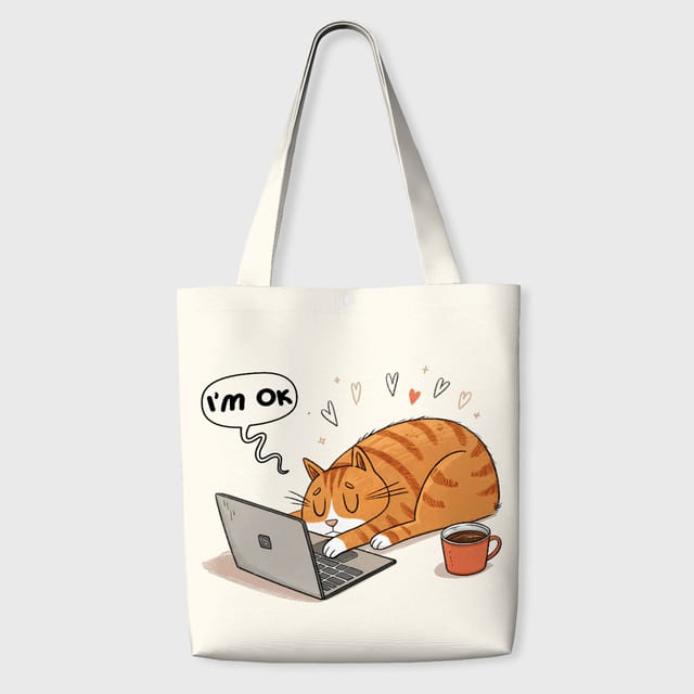 Funny I'm OK Cat Tote Bag for Cat Lovers Daily Use