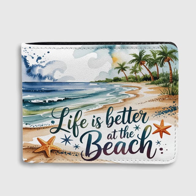 Watercolor Beach Scenery Bifold Wallet for Beach Lovers Vacation Holiday Gifts