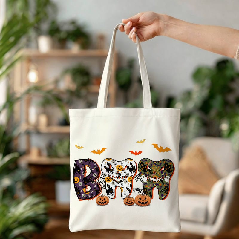 Halloween Boo Tooth Tote Bag for Dentist Daily Use & Gift