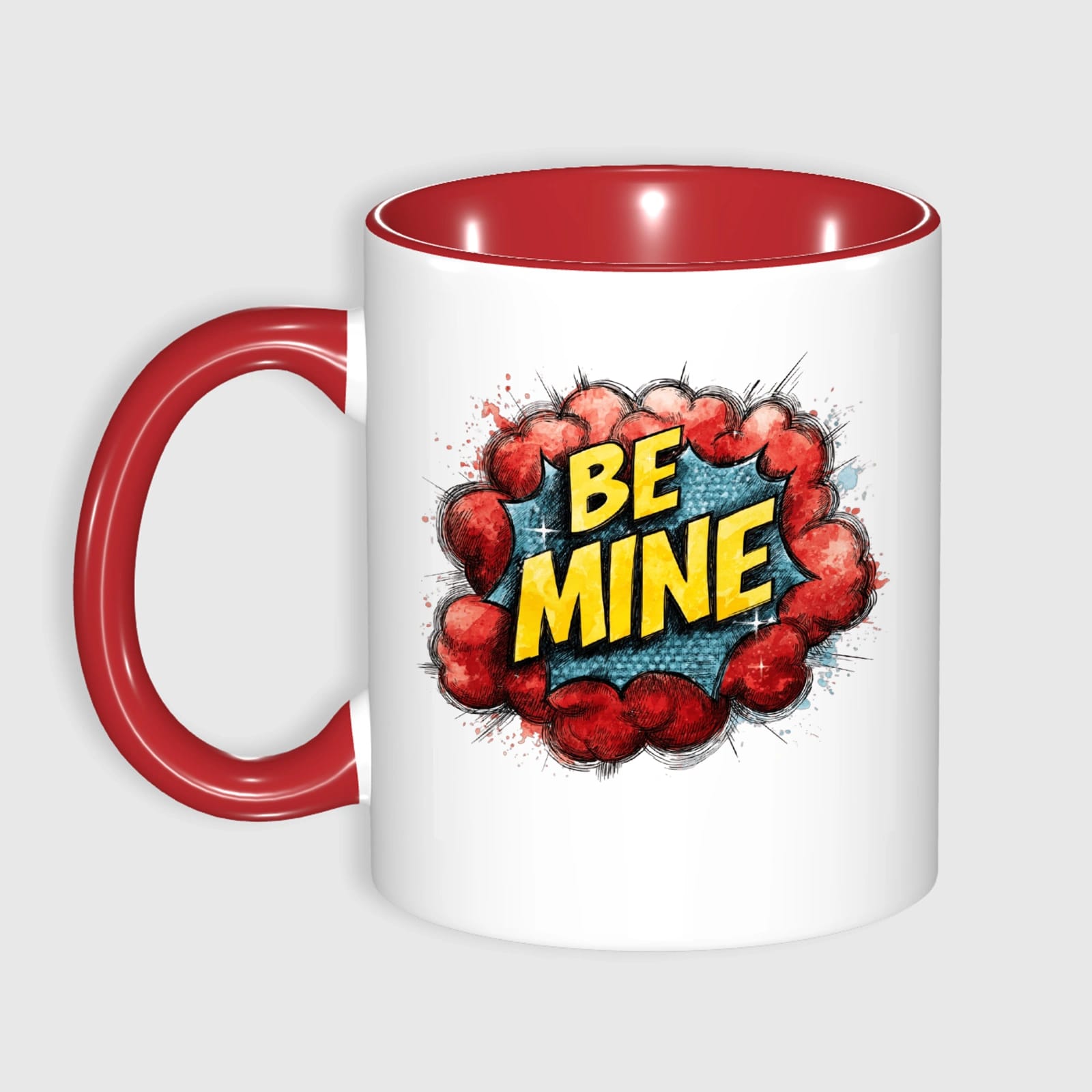 Be Mine Comic Quote 11oz Red Accent Mug for Valentine Gifts