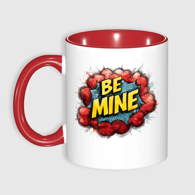 Be Mine Comic Quote 11oz Red Accent Mug for Valentine Gifts