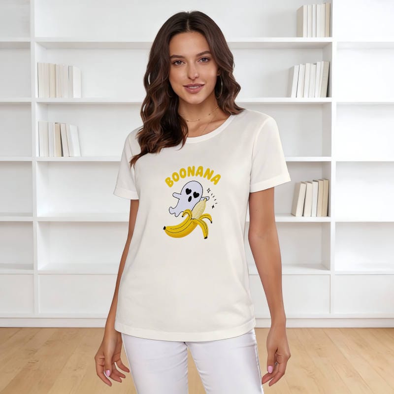 Funny Ghost Banana Graphic T-Shirt for Women Casual Wear
