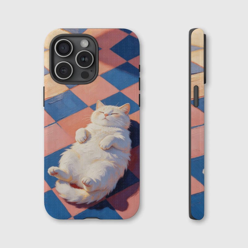 Sleepy White Cat Magnetic Phone Case for Cat Lovers Gift