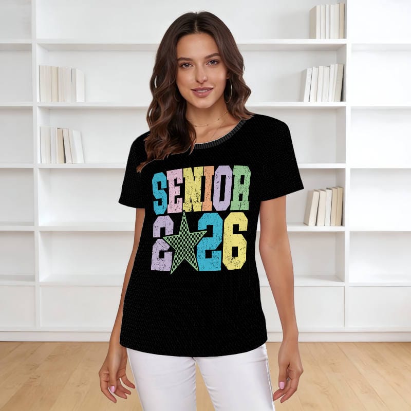 Senior 26 Colorful Print T-Shirt for 2026 Graduates Daily Wear