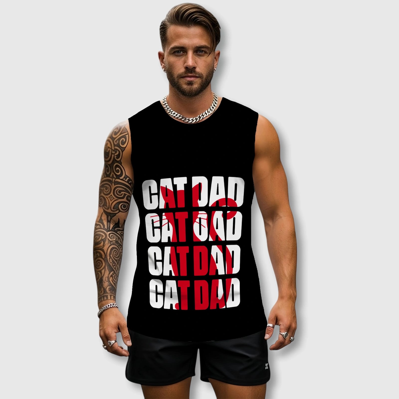 Cat Dad Graphic Sleeveless Tank Top for Cat Dads Gym Gift