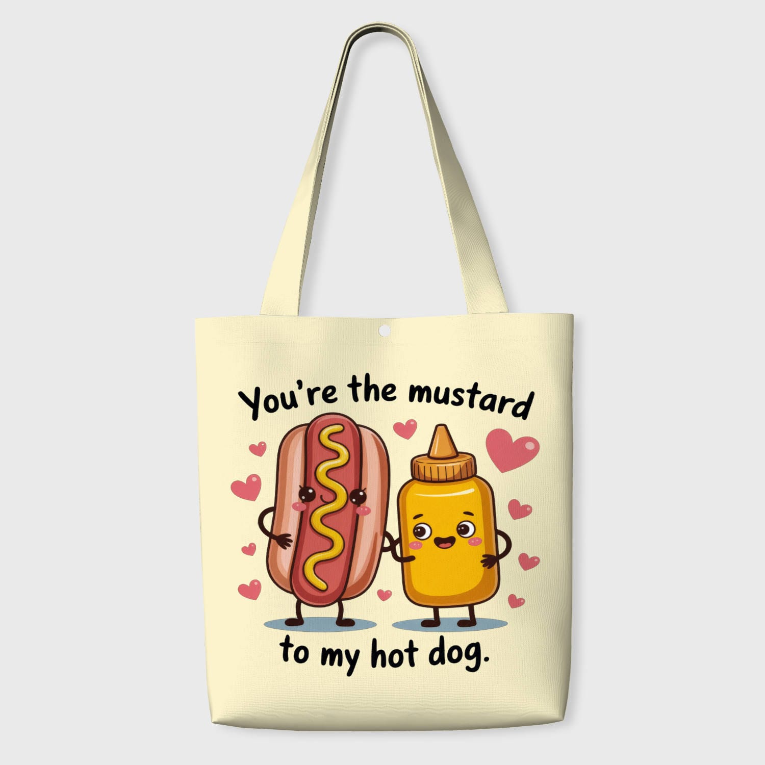 Funny Hot Dog Mustard Pun Tote Bag for Couples Valentine Gift