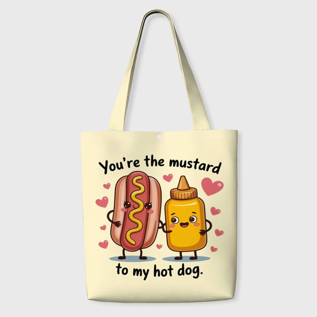 Funny Hot Dog Mustard Pun Tote Bag for Couples Valentine Gift