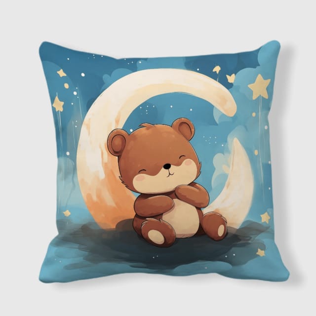 Cute Brown Bear Moon Square Throw Pillow for Kids Birthday Gift