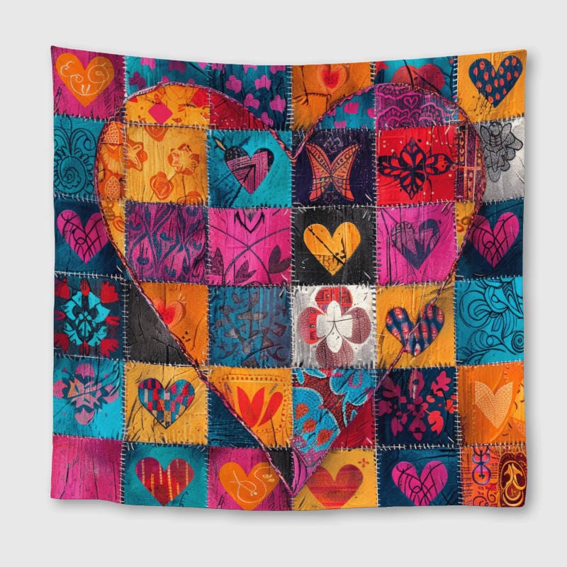 Boho Patchwork Heart Square Towel for Valentine's Day Gift