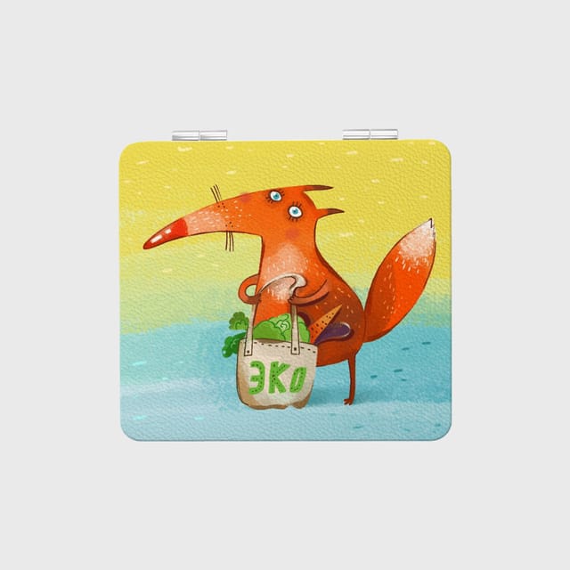 Cute Cartoon Fox Compact Makeup Mirror for Pet Lover Gifts