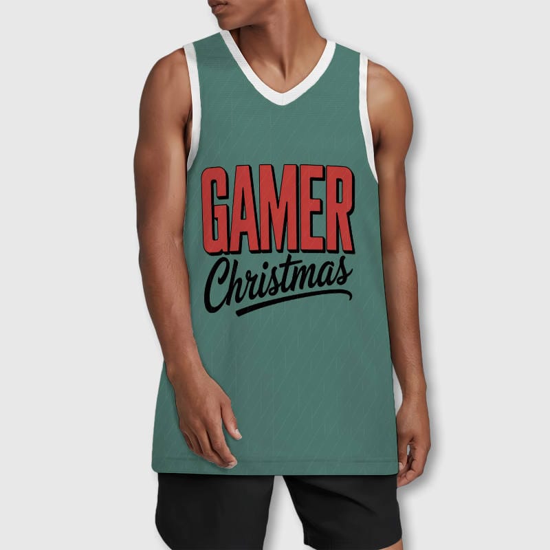 Gamer Christmas Print Basketball Jersey for Men Christmas Gifts