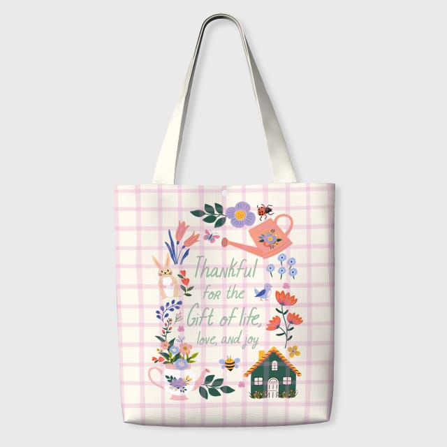 Thankful Floral Cottage Canvas Tote Bag for Women Daily Use