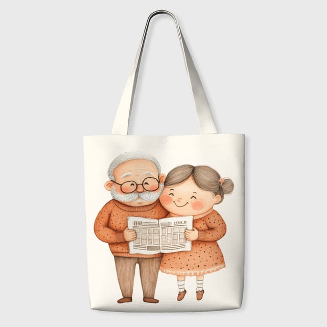 Grandparent Newspaper Canvas Tote for Grandparents Gift