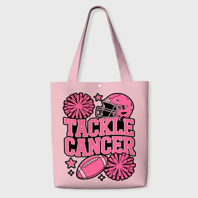 Pink Tackle Cancer Football Tote Bag for Sports Fans Gift