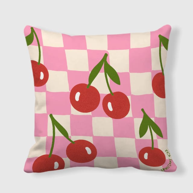 Cherry Checkered Square Throw Pillow for Her Home Decor & Gifting