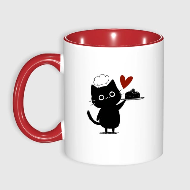 Black Cat Chef Red Accent Coffee Mug for Cat Lovers