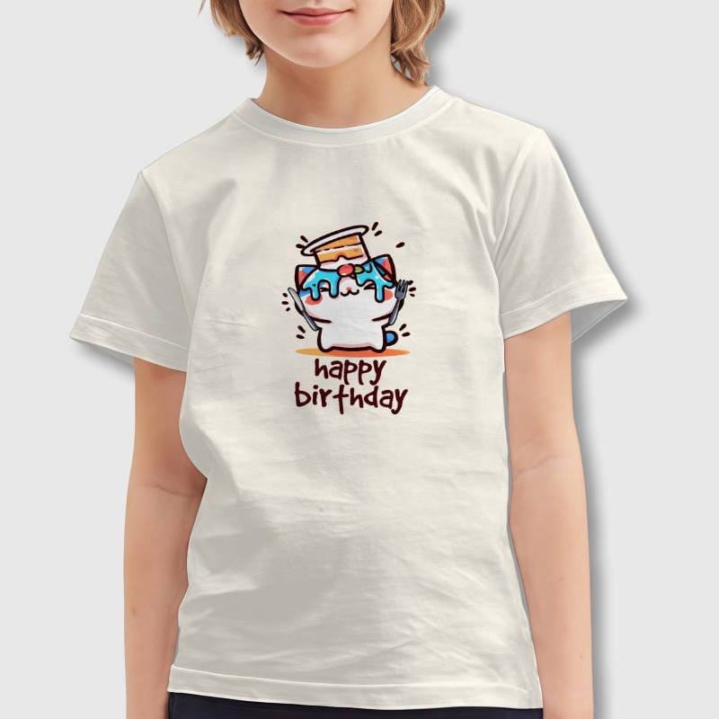 Cute Birthday Cat Kids T-Shirt for Boys Girls Birthday Gift