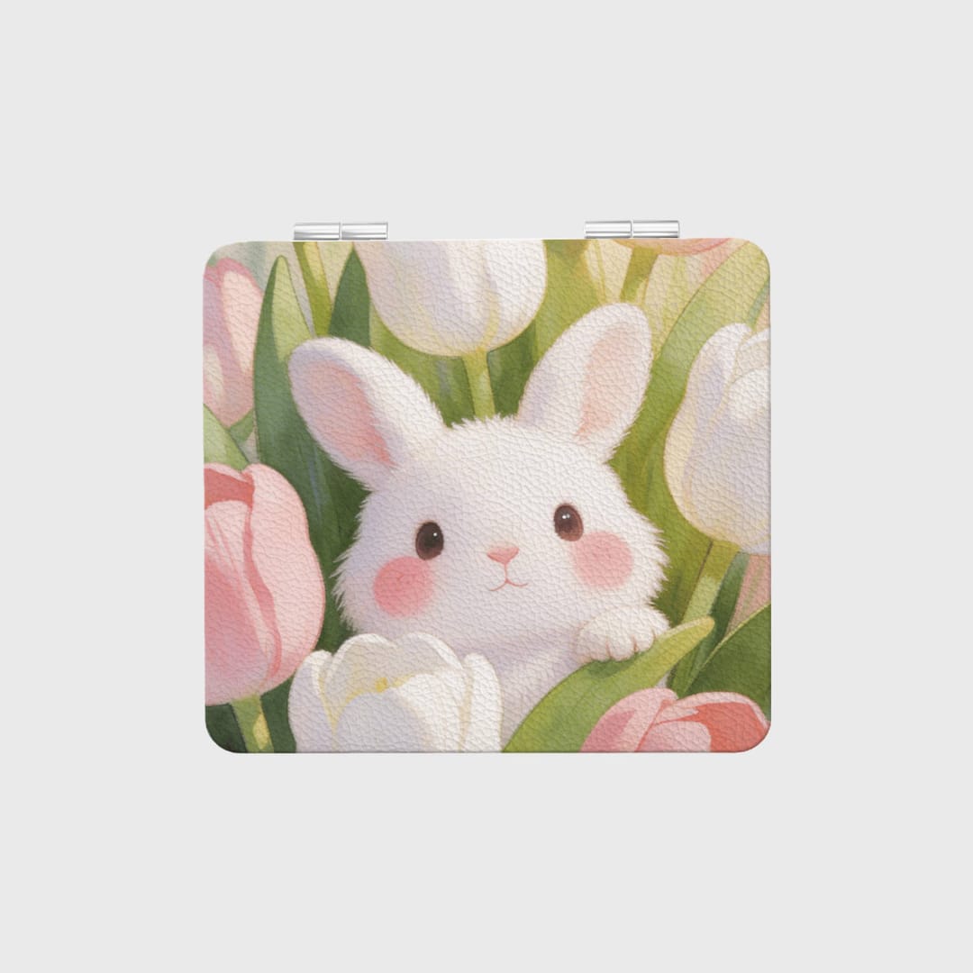 Cute Tulip Bunny Pocket Makeup Mirror for Girls Daily Use - 1