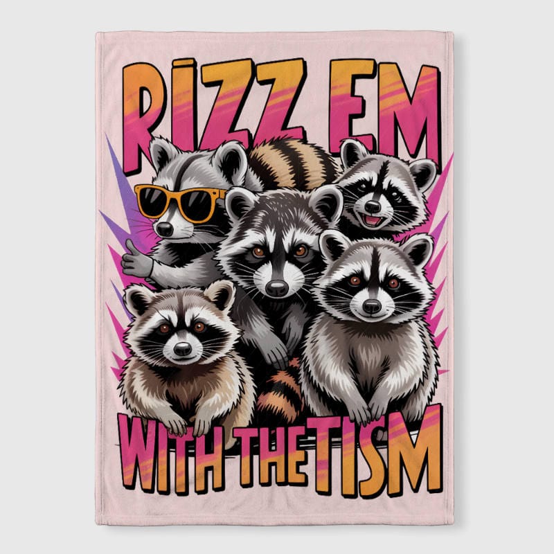 Funny Raccoon Rizz Quote Fleece Blanket for Meme Fans