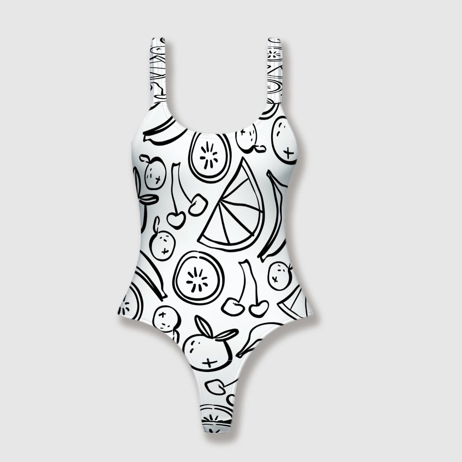 Retro Fruit Line Art Thong One Piece Swimsuit for Women Summer Beach