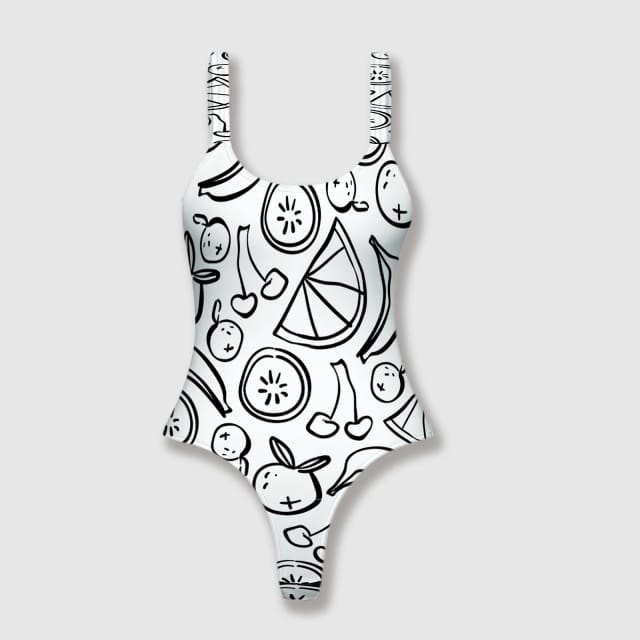 Retro Fruit Line Art Thong One Piece Swimsuit for Women Summer Beach