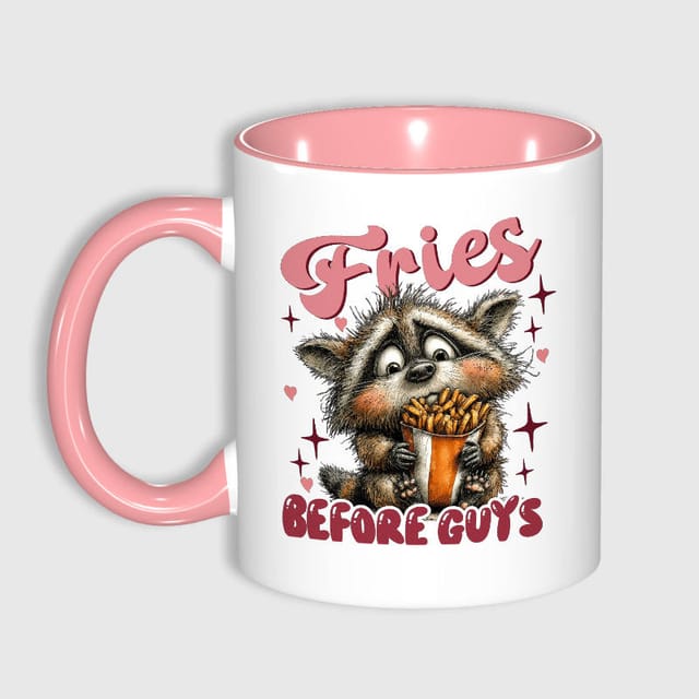 11oz Funny Raccoon Fries Mug Pink Accent Galentine Gift
