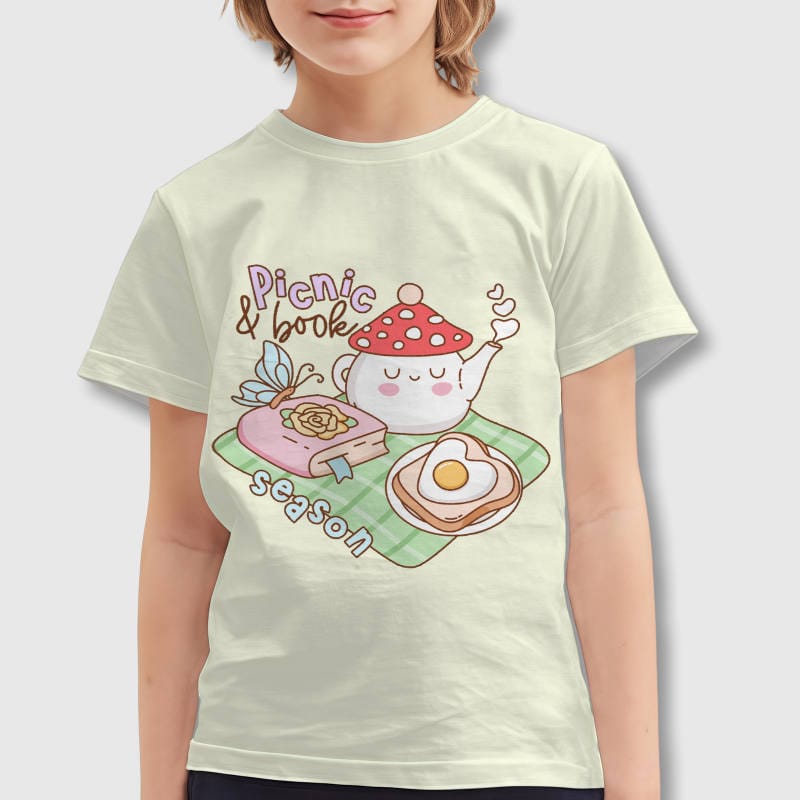 Cute Picnic Book Kids T-Shirt for Girls Summer Daily Wear