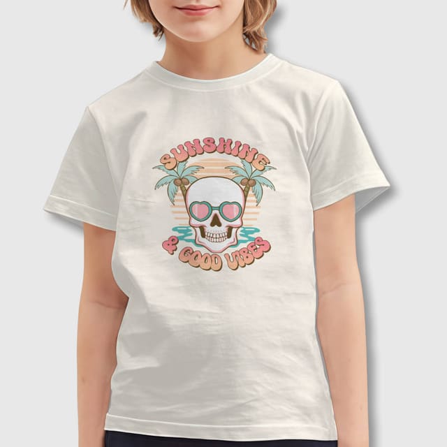 Sunshine Good Vibes Skull Kids T-Shirt for Summer Daily Wear