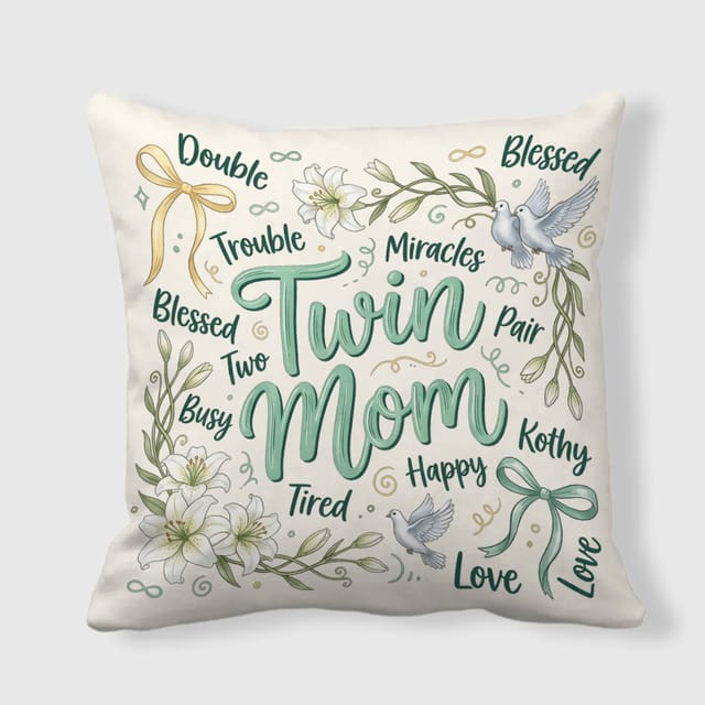 Twin Mom Floral Throw Pillow for Mothers Day Gift